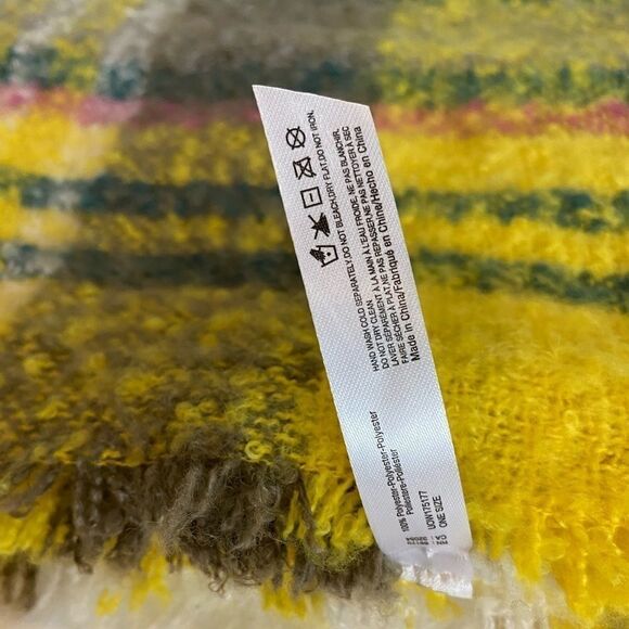 Yellow Pink Green Grey Plaid Eyelash Fringe and Tassel Scarf - Picture 11 of 11